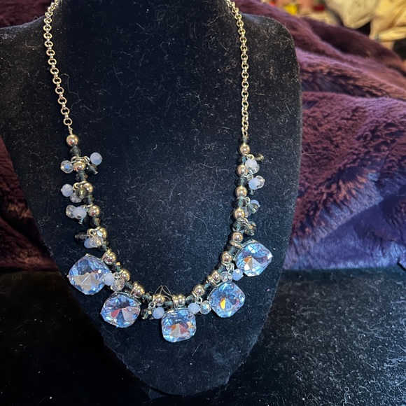 Elegant Gold blue and Silver Beaded Necklace Vintage Ann Taylor - Picture 2 of 7